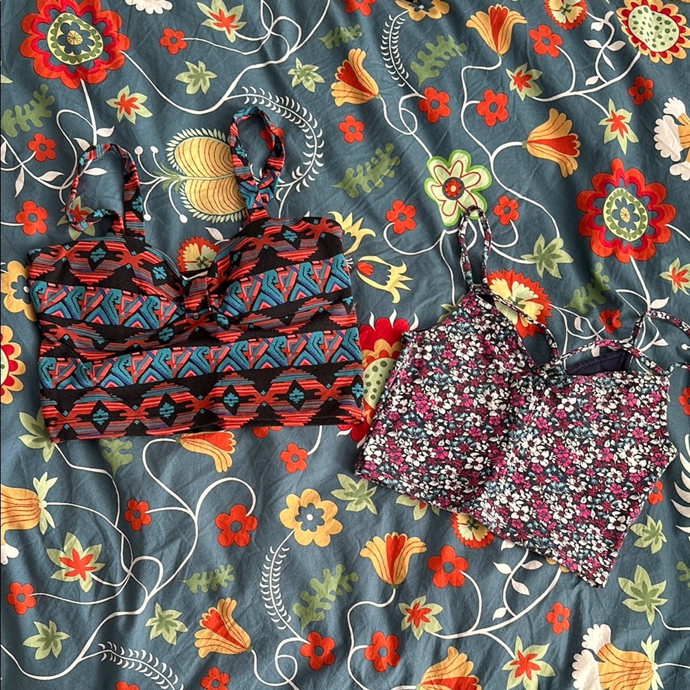 Floral and Geometric Print Women's Bralette Set